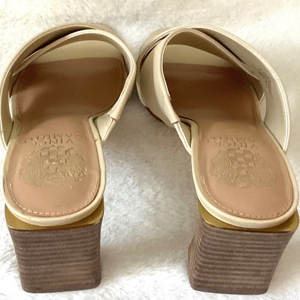 TAN VINCE CAMUTO HEMILA LEATHER CROSSOVER SLIP ON BLOCK HEEL SANDAL SZ  7.5M/38 - Picture 8 of 13